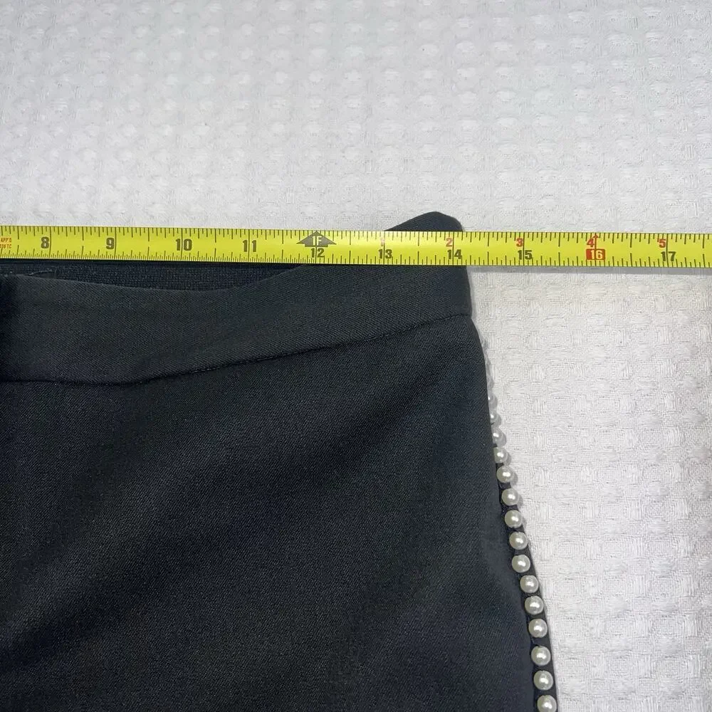 Express Womens S Black Ankle Pants Pearl Side Trim Mid Rise Stretch